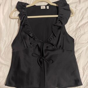 Aritzia/Wilfred Black Satin Ruffle Blouse